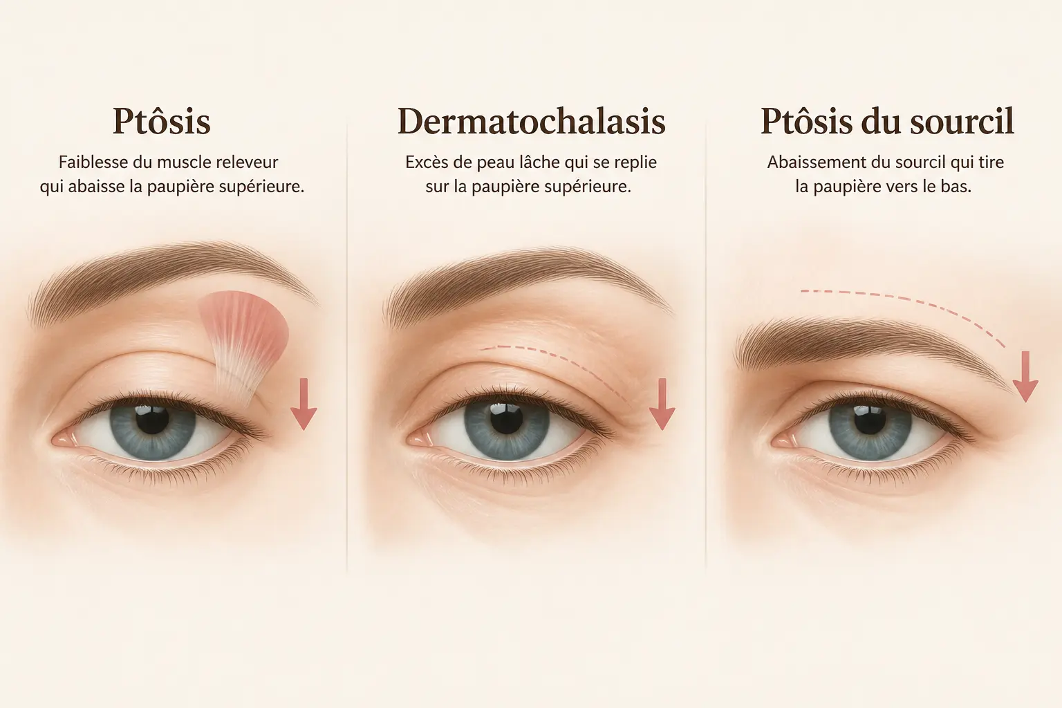 Paupières qui tombent, ptosis ou sourcil tombant : bien identifier ce qui change le regard