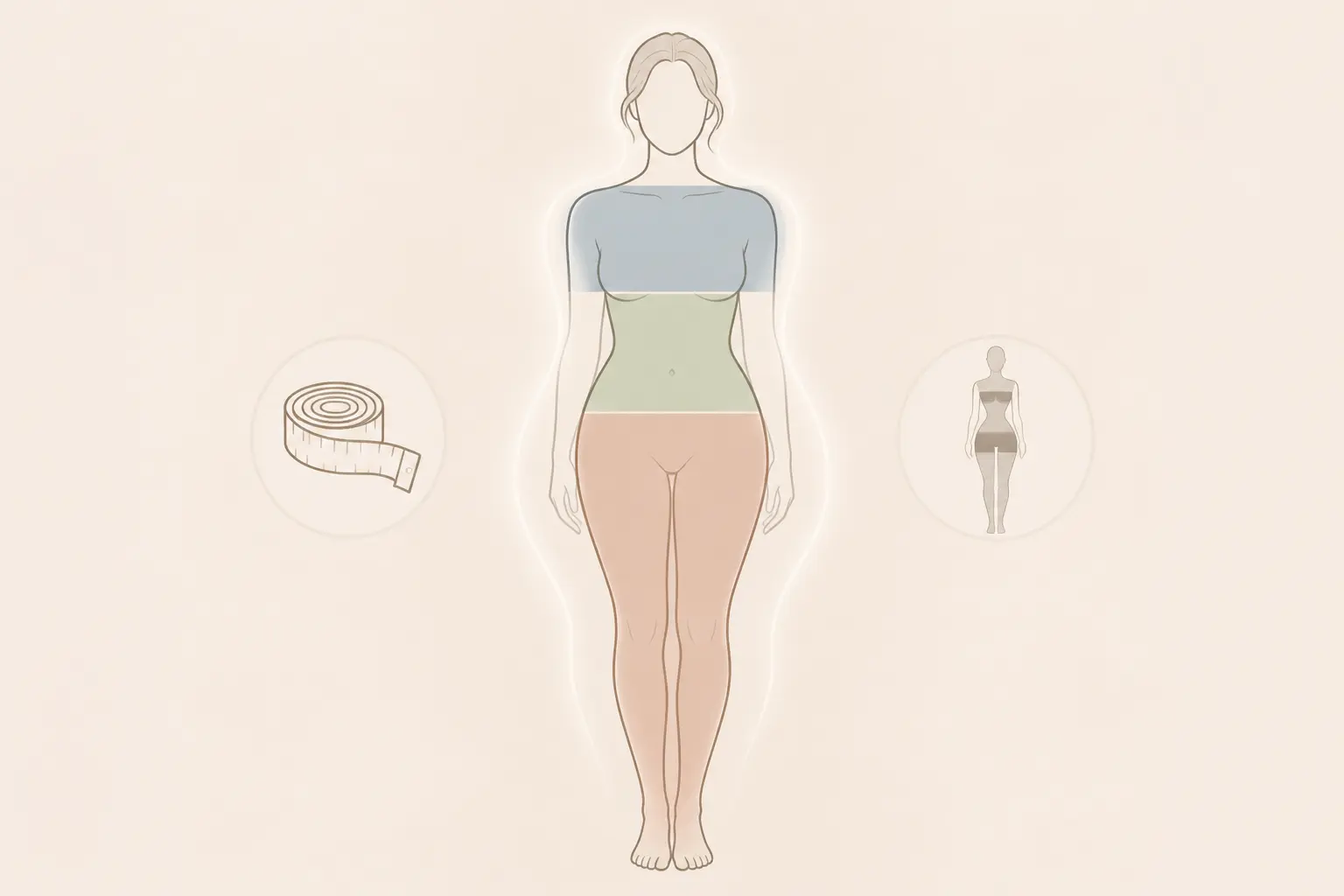Morphologie femme illustrée par une silhouette féminine, épaules, taille et hanches mises en évidence