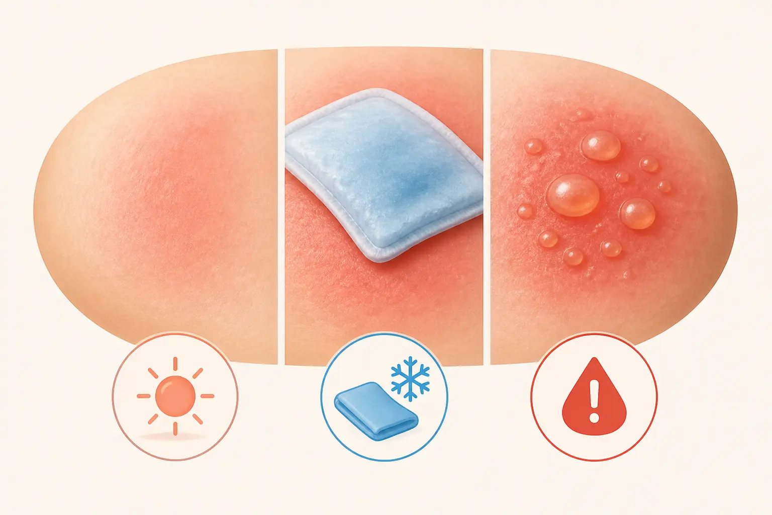 Crème coup de soleil : guide visuel des niveaux de brûlure, rougeur légère, douleur et cloques