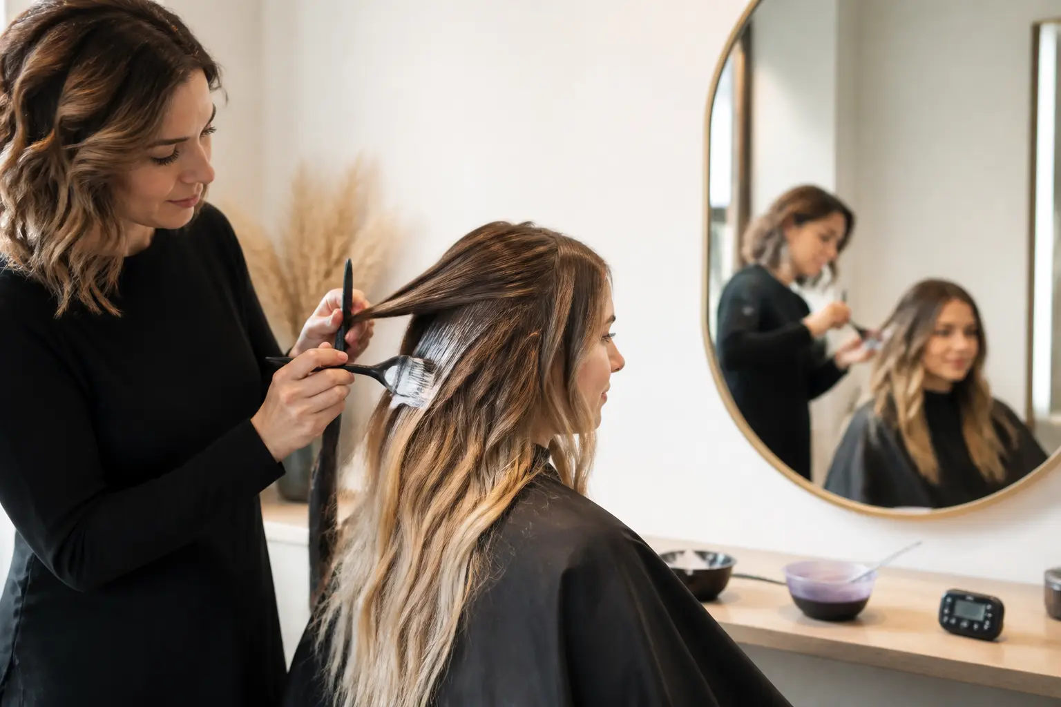 Balayage californien en salon : diagnostic, application des mèches et patine sur cheveux naturels