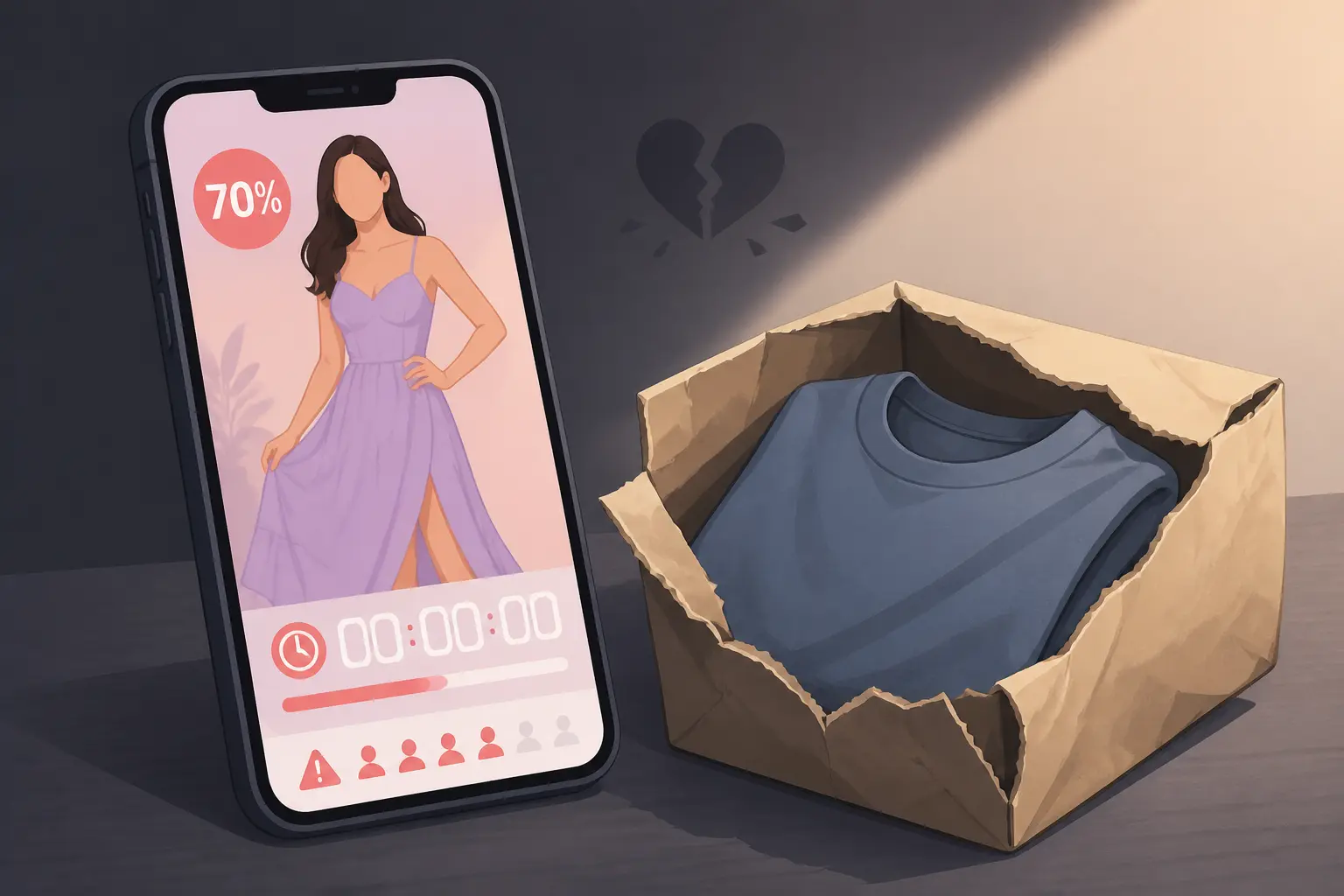 Site de vêtement à éviter : pub TikTok avec promo urgente et colis reçu différent de l’annonce